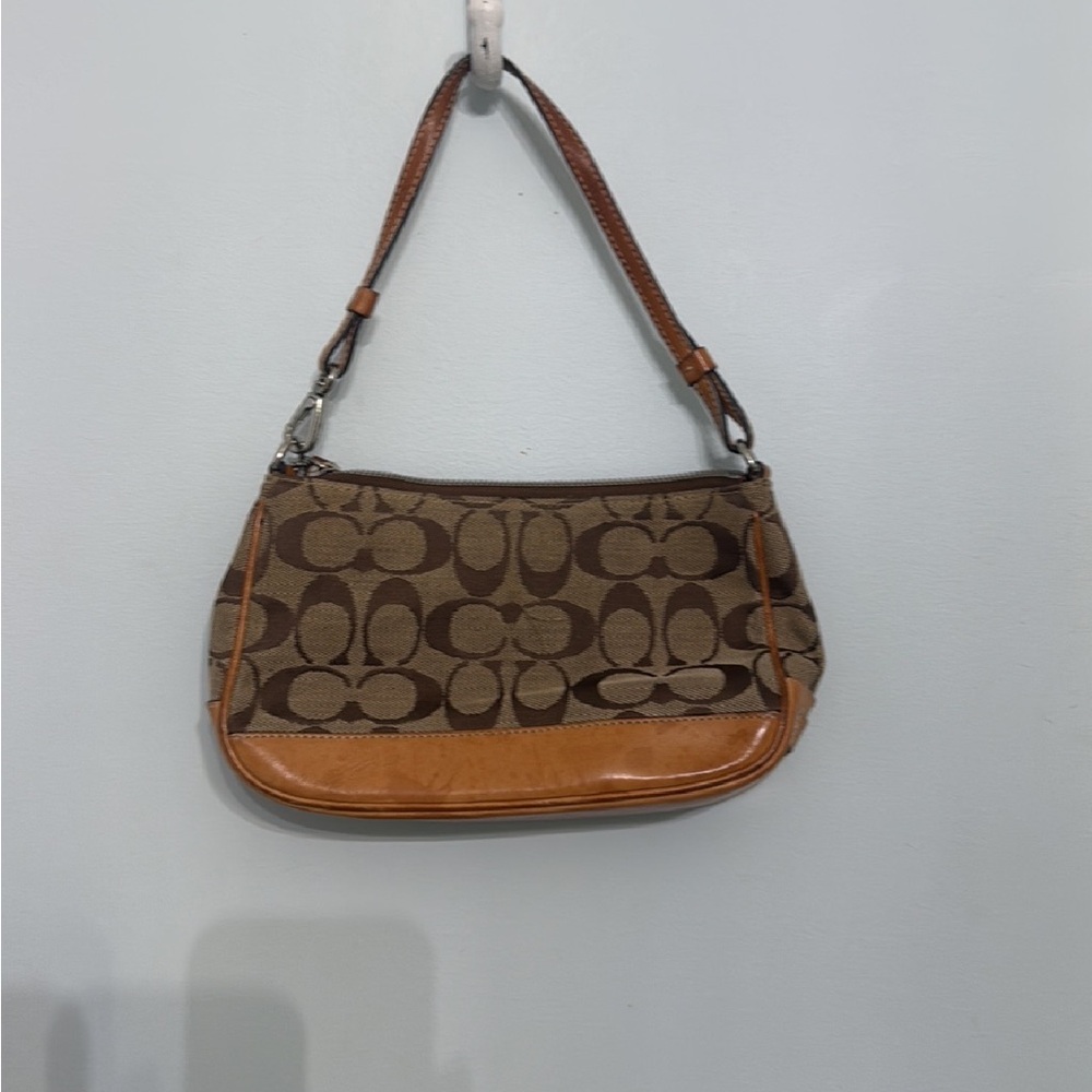 Coach Signature Leather Pouch - Brown and Tan